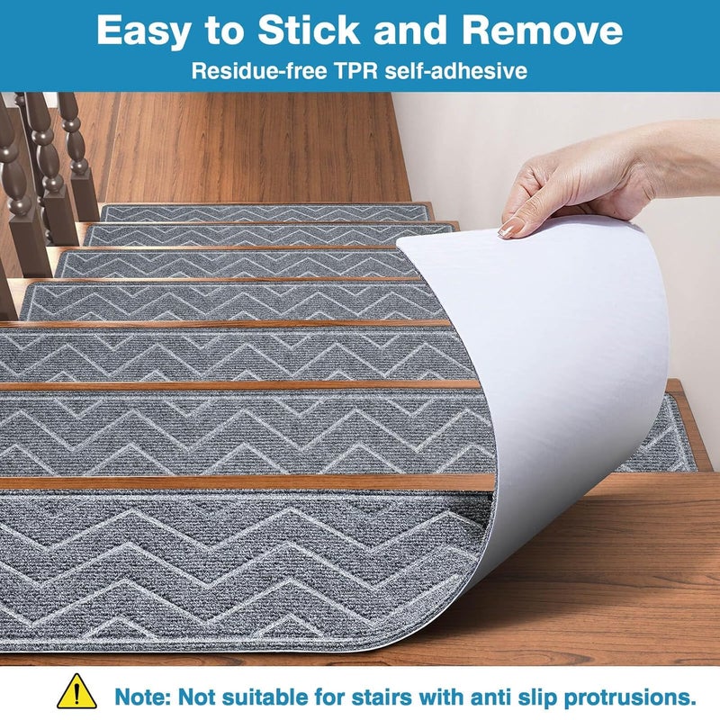 DK177 Stair Treads for Wooden Steps, 15 Pack 8"x30" Non-Slip Indoor Carpet Stair Treads with Reusable Polyester TPE Backing for Kids Elders and Pets (Dark Gray, 15PCS) - Image 5